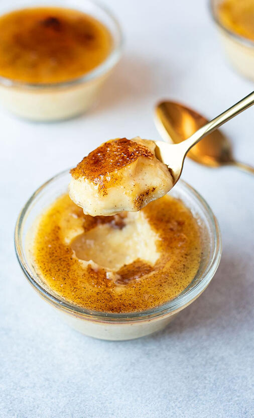 Crème Brûlée Rich custard topped with a layer of hardened, caramelized sugar